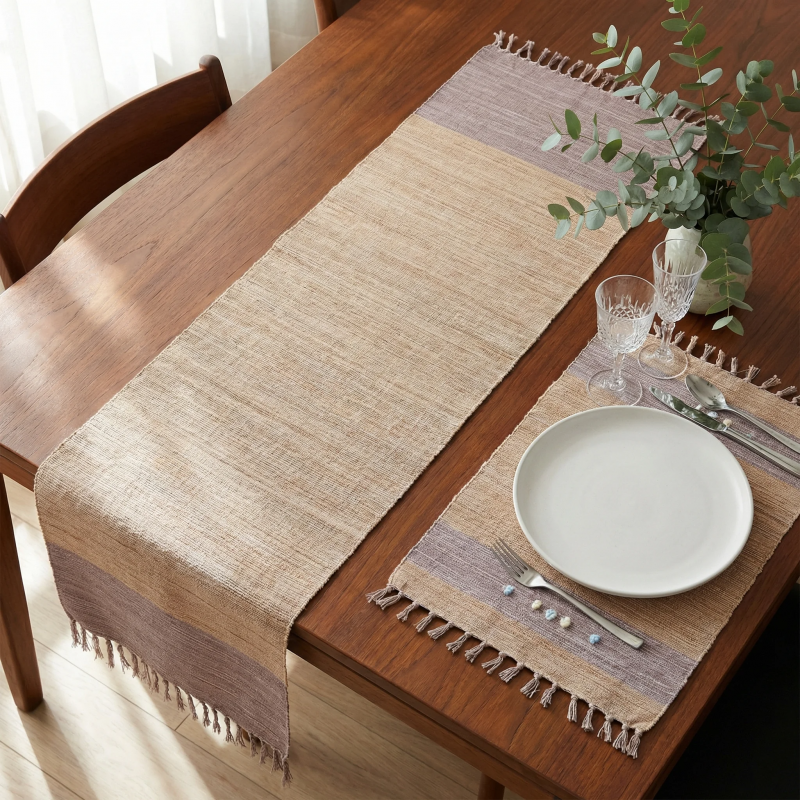 Natural Woven Table Runner and Placemat Set with Coasters
