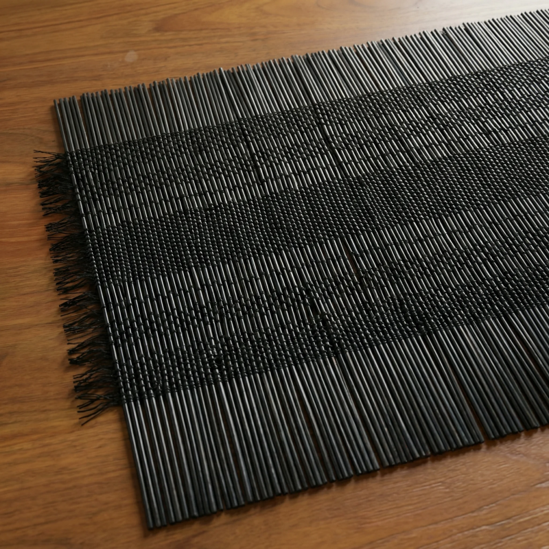 Black Woven Table Runner with Fringe