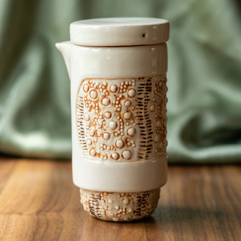 Textured Stoneware Tea Cup &amp; Serving Pot Set