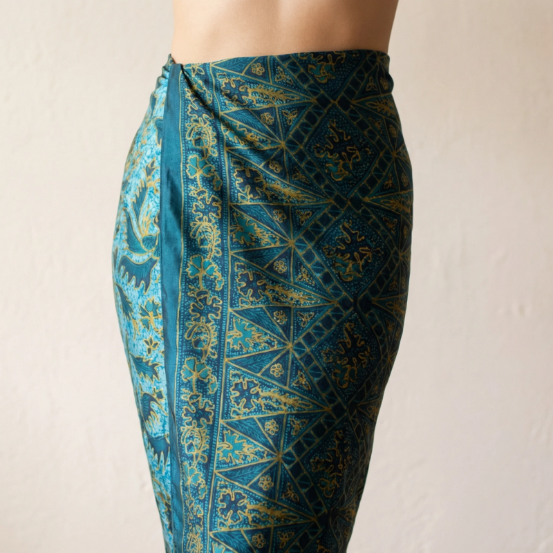 Saranga Teal-Gold Printed Wrap Skirt