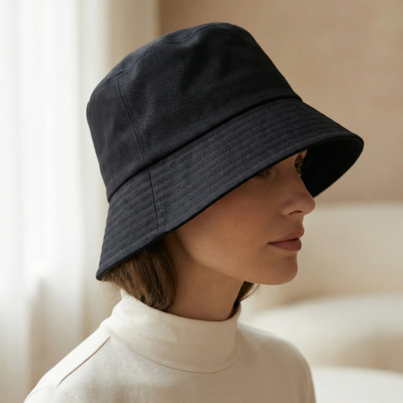 Classic Black Silk Bucket Hat