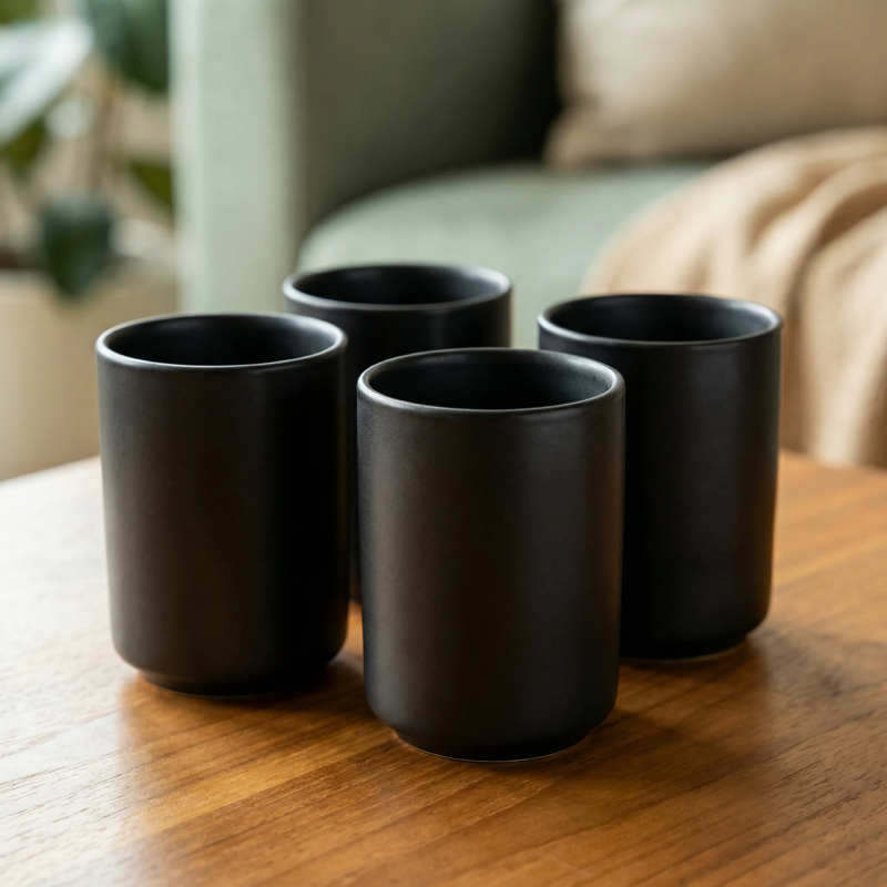 Matte Black Ceramic Tumbler Set of 4
