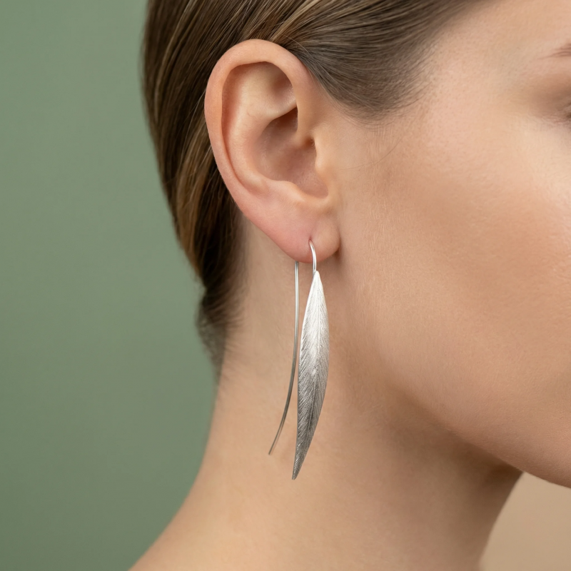 Artisan Crafted Silver 800 Feather Drop Earrings
